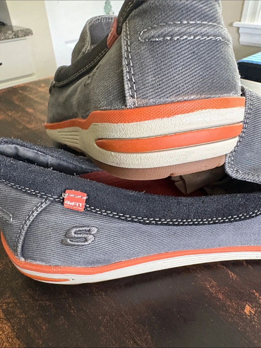 Skechers Men's Gray Canvas Slip-On Boat Shoes with Orange Accents